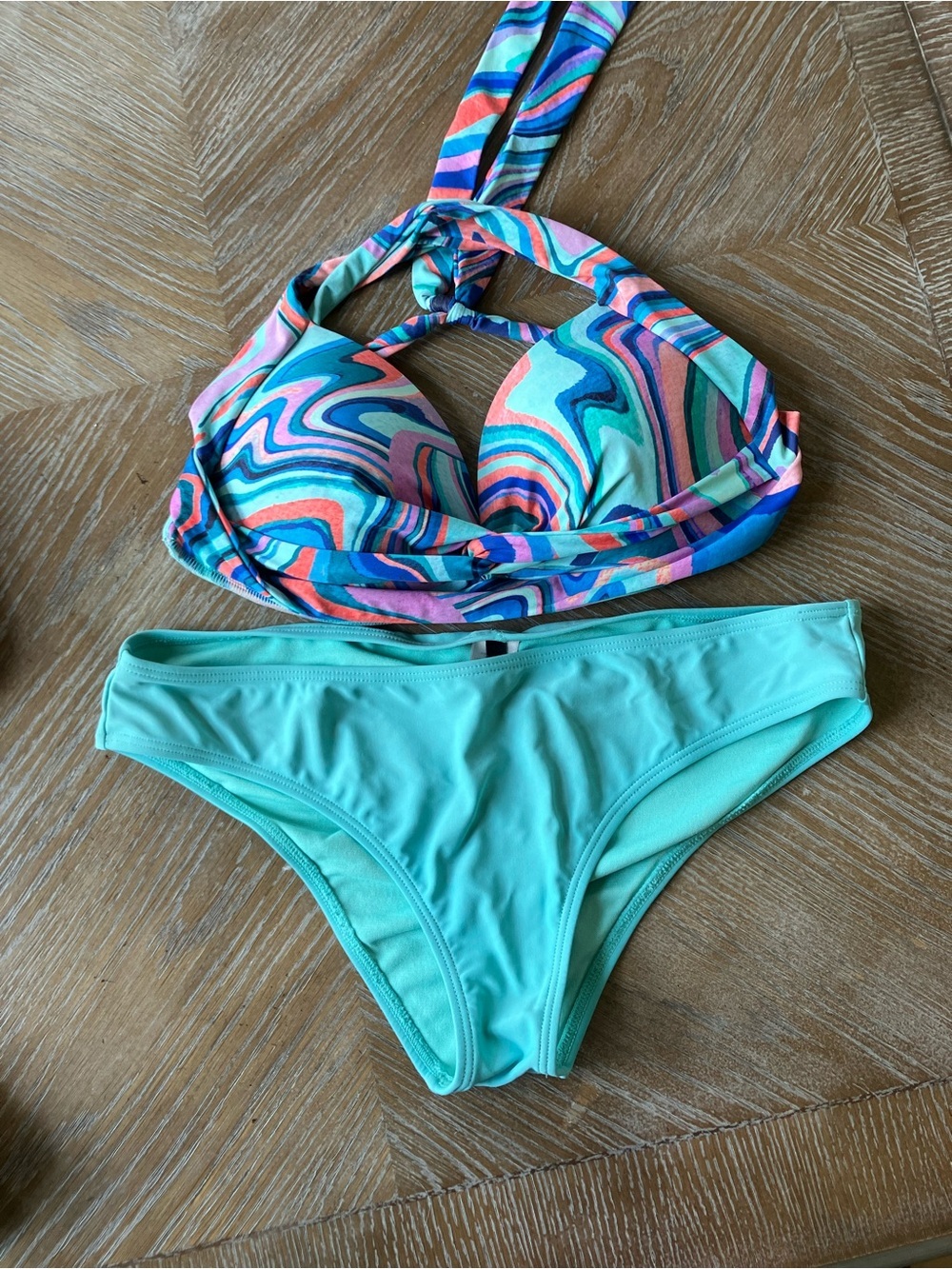 La Blanca Padded Bikini Top with Matching Teal Ruched Bottoms (12)